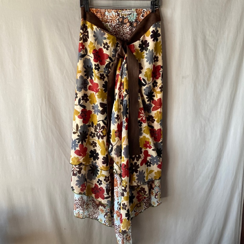 Boutique brand-Katharine Story:bohemian style reversible skirt, leather tie sash